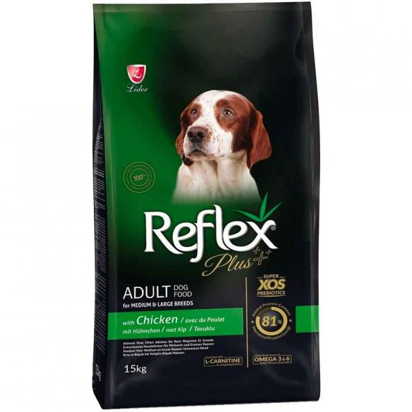 Reflex Plus Orta Büyük Irk Tavuklu Yetişkin Köpek Maması 15 KG