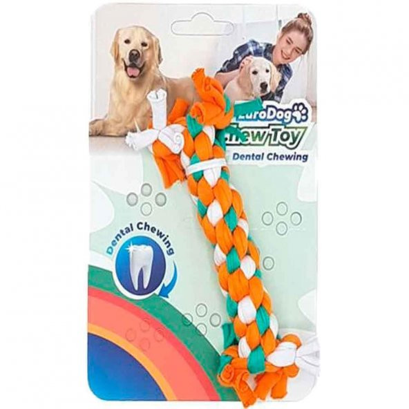 EuroDog Çift Düğümlü Diş İpi Köpek Oyuncağı 10cm Turuncu Yeşil Beyaz