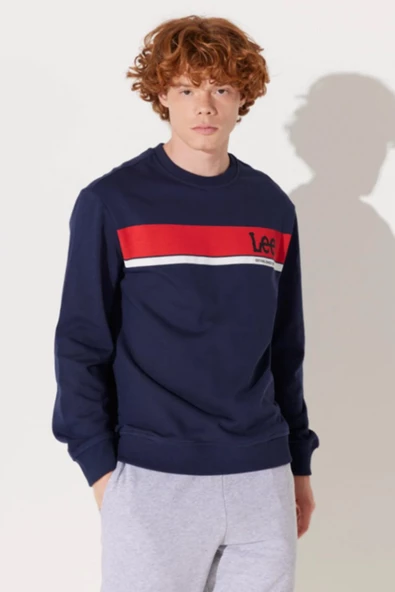 Lee L232501410 Lacivert Önü Lee Baskılı Bisiklet Yaka Erkek Sweat