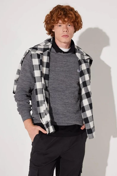 Lee L212149035 Gri Bisiklet Yaka Erkek Kazak - 3