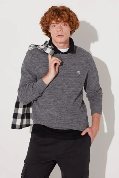 Lee L212149035 Gri Bisiklet Yaka Erkek Kazak - 2