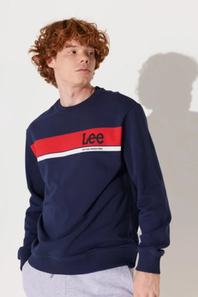 Lee L232501410 Lacivert Önü Lee Baskılı Bisiklet Yaka Erkek Sweat - 2