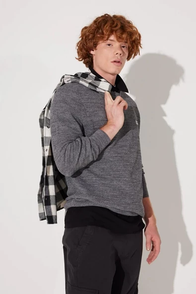 Lee L212149035 Gri Bisiklet Yaka Erkek Kazak - 4