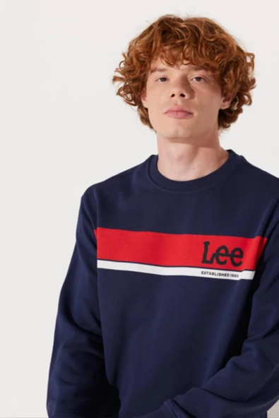 Lee L232501410 Lacivert Önü Lee Baskılı Bisiklet Yaka Erkek Sweat - 4