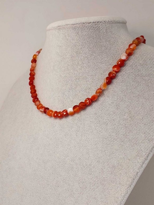 Akik Taşı YASSI Faset Kesim Kolye 6x4mm (Sabit Klipsli) (42825) - 2