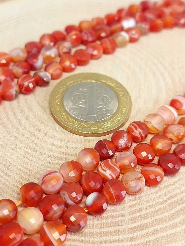 Akik Taşı YASSI Faset Kesim Kolye 6x4mm (Sabit Klipsli) (42825) - 4