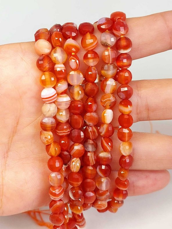 Akik Taşı YASSI Faset Kesim Kolye 6x4mm (Sabit Klipsli) (42825) - 5