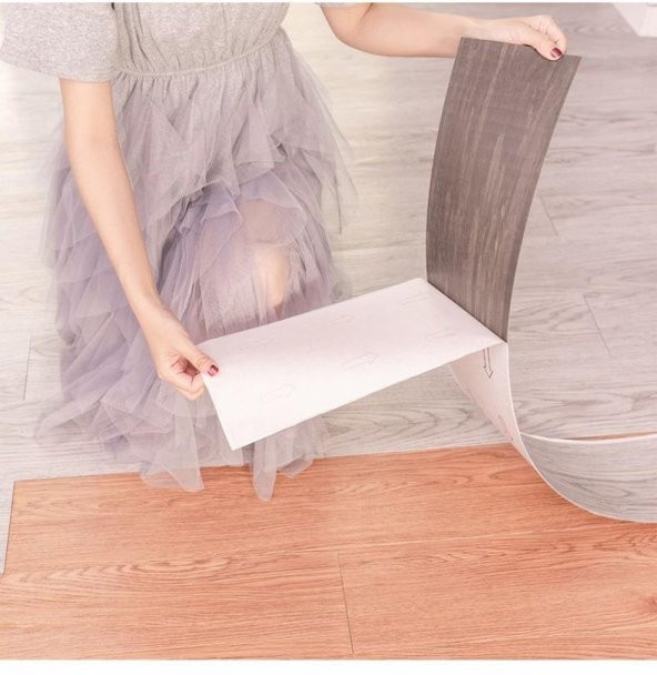 Renkli Duvarlar Kendinden Yapışkanlı Açık Gri Sudan Etkilenmez PVC Zemin yer Parkesi - 4