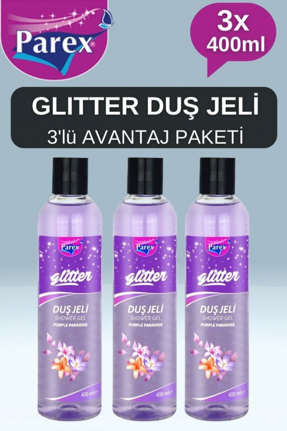 3×400ml Purple Paradise Glitter Nemlendirici Banyo Ve Duş Jeli 3lü Avantaj Paketi Antistress