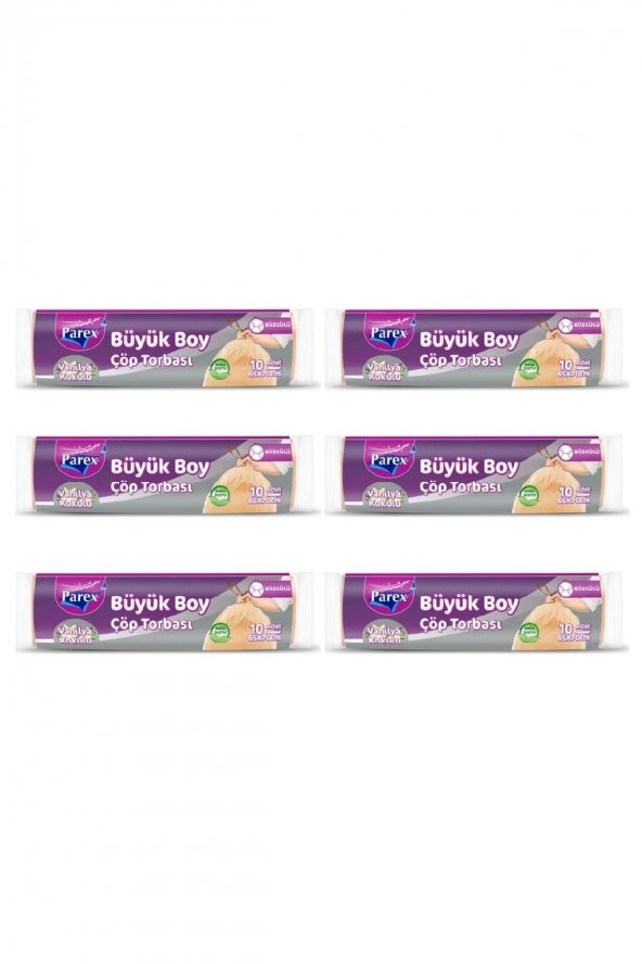 Parex Çöp Torbası Büyük Boy Büzgülü Vanilya Kokulu 10'lu X 6 Adet