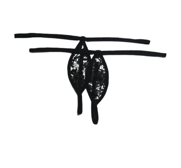 ASM1206 Kadın 2 li Siyah Tül Dantel Mini Damla Kıskırtıcı Tanga