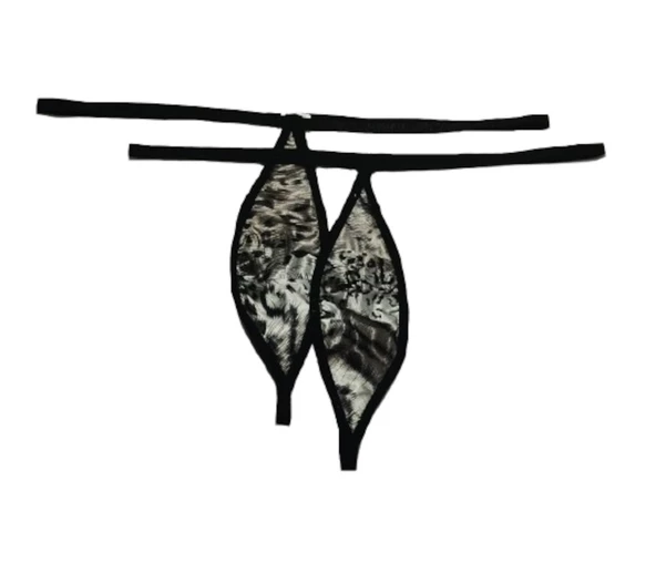 ASM1208 Kadın 2 li  Leopar Saten Mini Damla Kıskırtıcı String