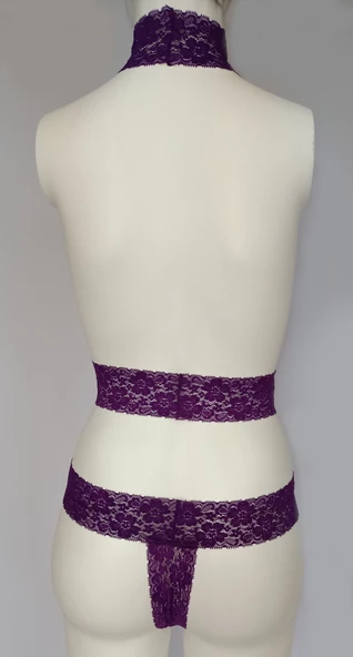 ASM1200 Kadın 2 Li Siyah ve Mor Marya Egzotik Sütyen Takım - 7