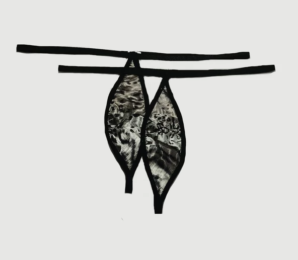 ASM1208 Kadın 2 li  Leopar Saten Mini Damla Kıskırtıcı String - 2