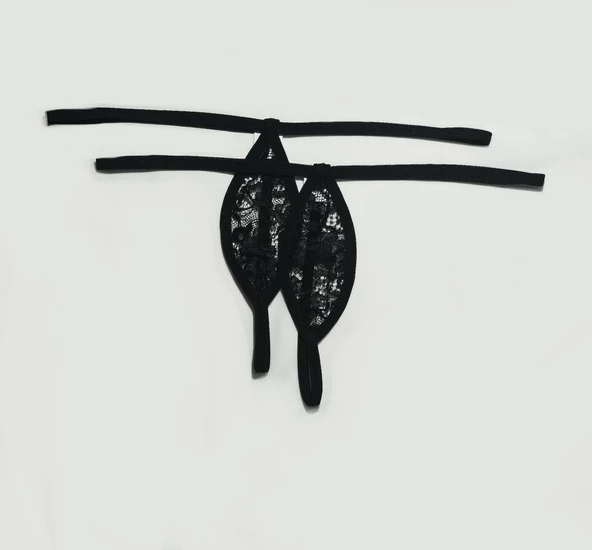 ASM1206 Kadın 2 li Siyah Tül Dantel Mini Damla Kıskırtıcı Tanga - 2