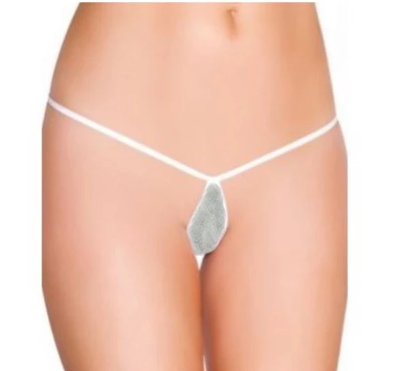 ASM1207 Kadın 2 li Beyaz Tül Dantel Mini Damla Kıskırtıcı Tanga - 3