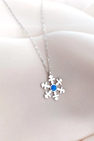 Vaoov 925 Ayar Gümüş Opal Taşlı Rodyumlu Kar Tanesi Kolye - Resim 4