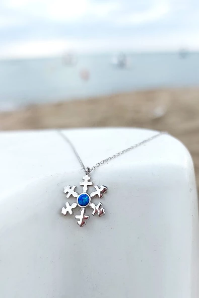 Vaoov 925 Ayar Gümüş Opal Taşlı Rodyumlu Kar Tanesi Kolye ürün görseli