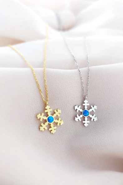 Vaoov 925 Ayar Gümüş Opal Taşlı Rodyumlu Kar Tanesi Kolye - Resim 5