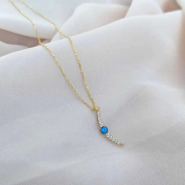 Vaoov 925 Ayar Gümüş Opal Taşlı Gold Ay Kolye - Resim 3
