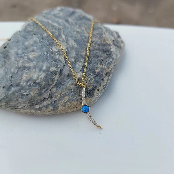 Vaoov 925 Ayar Gümüş Opal Taşlı Gold Ay Kolye - Resim 4