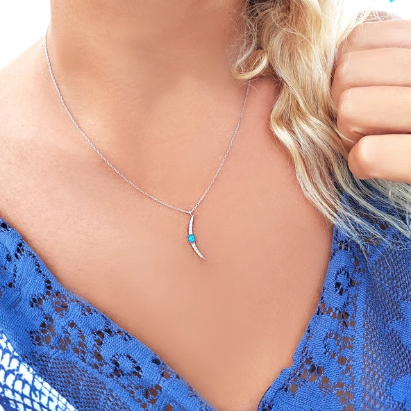 Vaoov 925 Ayar Gümüş Opal Taşlı Rodyumlu Ay Kolye - Resim 2