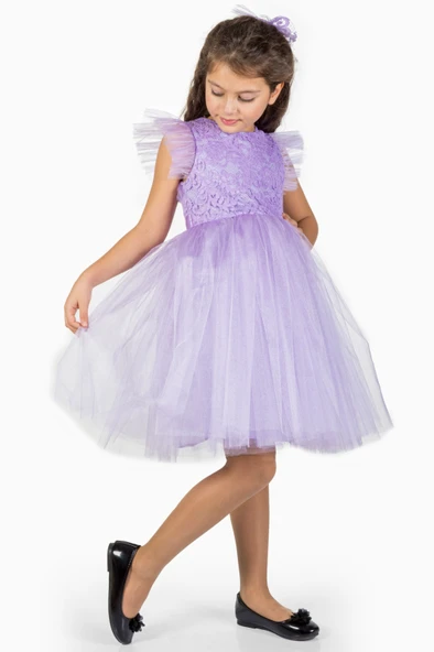 Roza Dantel Tütü Kız Çocuk Abiye Elbise MNK0546 - Resim 9