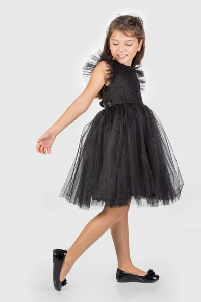 Roza Dantel Tütü Kız Çocuk Abiye Elbise MNK0546 - Resim 3