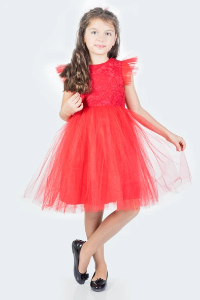 Roza Dantel Tütü Kız Çocuk Abiye Elbise MNK0546 - Resim 10