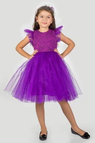 Roza Dantel Tütü Kız Çocuk Abiye Elbise MNK0546 - Resim 5