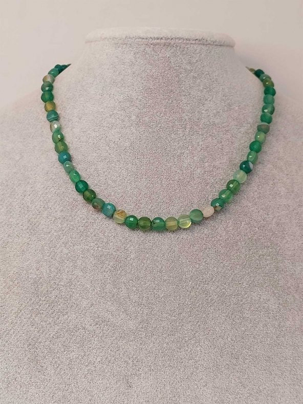 Akik Taşı YASSI Faset Kesim Kolye 6x4mm (Sabit Klipsli) (42840) - Resim 3