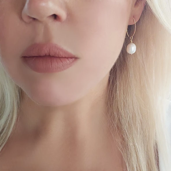 Vaoov 925 Ayar Gümüş Doğal Gerçek İnci Küpe - Resim 7