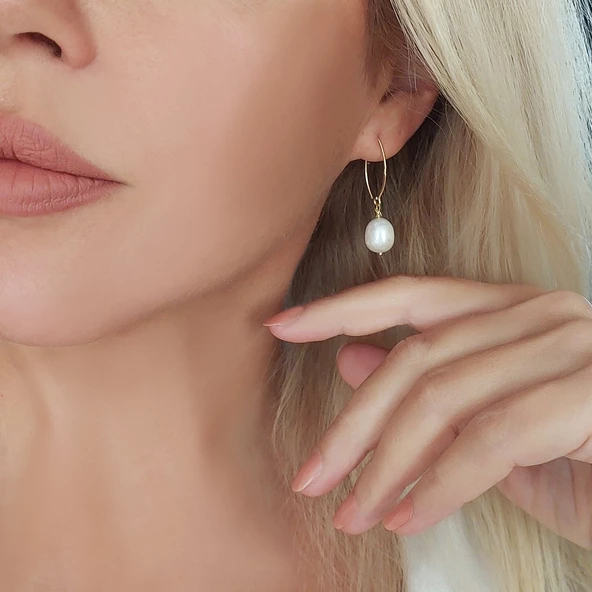 Vaoov 925 Ayar Gümüş Doğal Gerçek İnci Küpe ürün görseli