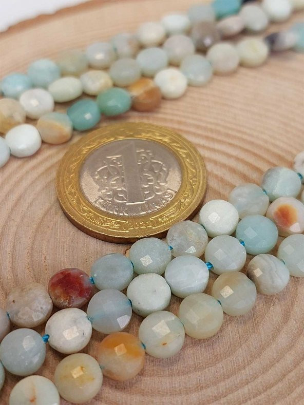 Amazonit Taşı YASSI Faset Kesim Dizi 6x4mm - Resim 2