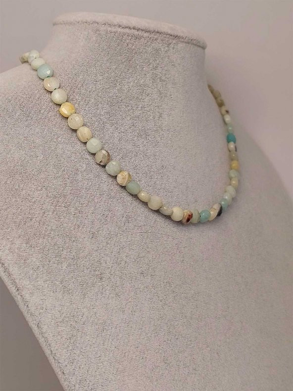 Amazonit Taşı YASSI Faset Kesim Kolye 6x4mm (Sabit Klipsli) ürün görseli