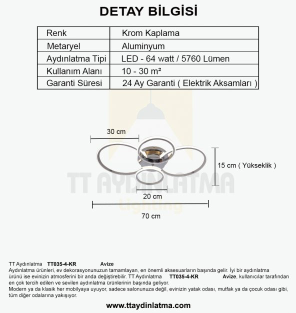 TT Aydınlatma TT035-4-KR  Drone Modeli Krom Kaplama 4 lü Led Avize - 5