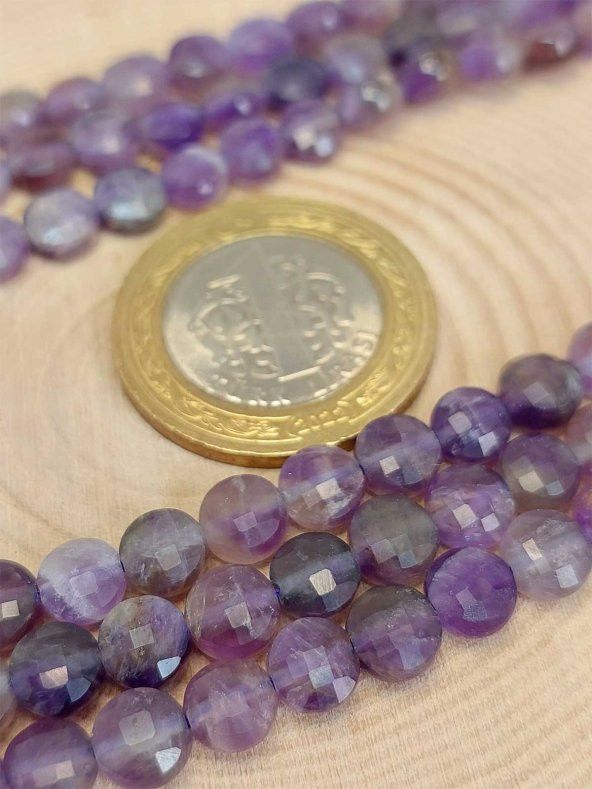 Ametist Taşı YASSI Faset Kesim Dizi 6x4mm - Resim 2