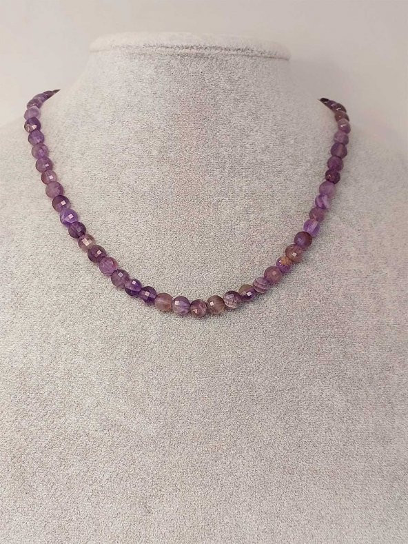 Ametist Taşı YASSI Faset Kesim Kolye 6x4mm (Sabit Klipsli) - 3