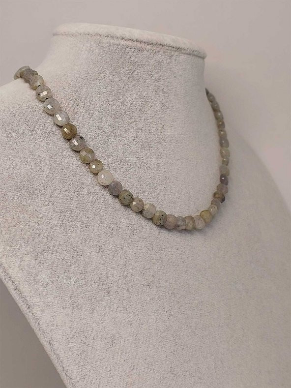 Labradorit Taşı YASSI Faset Kesim Kolye 6x4mm (Sabit Klipsli) - Resim 2