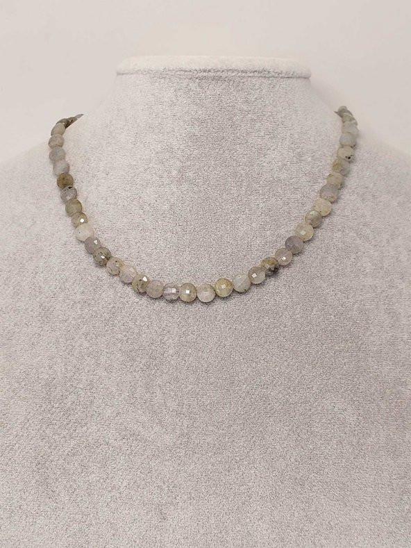 Labradorit Taşı YASSI Faset Kesim Kolye 6x4mm (Sabit Klipsli) - Resim 3