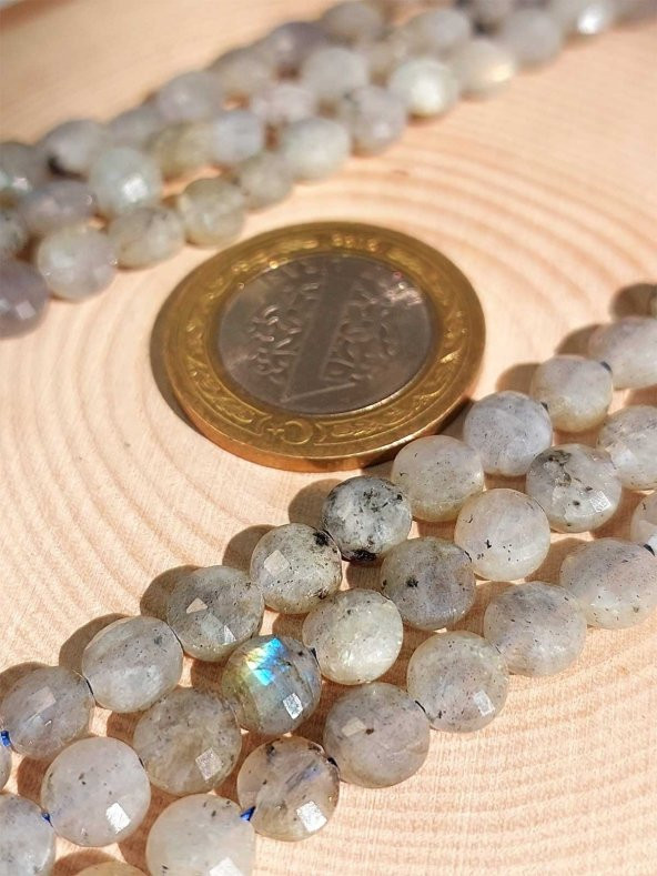 Labradorit Taşı YASSI Faset Kesim Kolye 6x4mm (Sabit Klipsli) - Resim 5