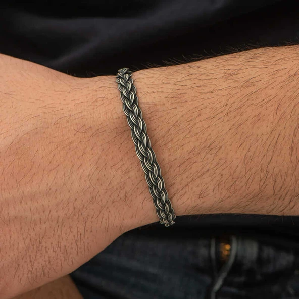 Gümüş Kazaziye Örgü Bileklik  SL5192 - Resim 9