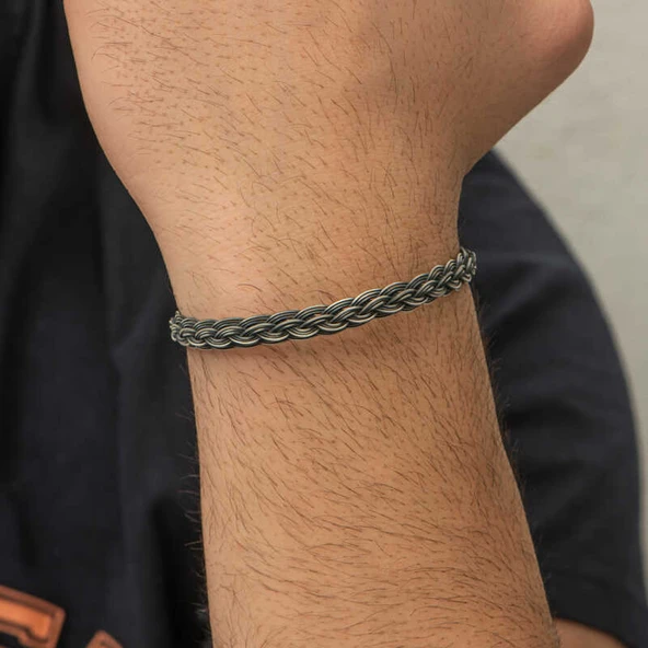 Gümüş Kazaziye Örgü Bileklik  SL5192 - Resim 8
