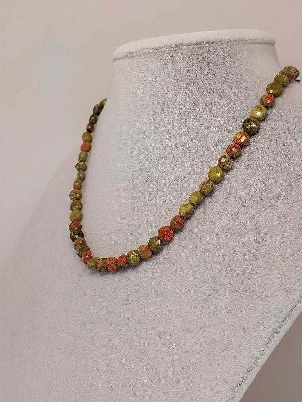 Unakit Taşı YASSI Faset Kesim Kolye 6x4mm (Sabit Klipsli) ürün görseli