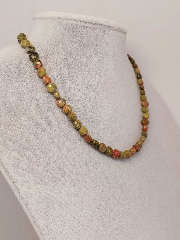 Unakit Taşı YASSI Faset Kesim Kolye 6x4mm (Sabit Klipsli) - Resim 2