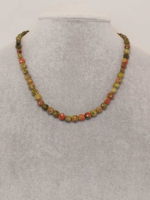 Unakit Taşı YASSI Faset Kesim Kolye 6x4mm (Sabit Klipsli) - Resim 3