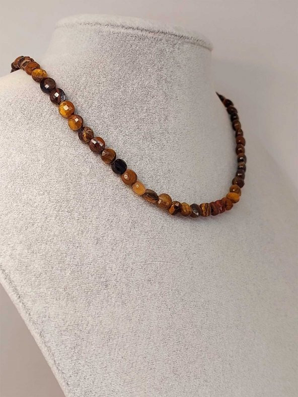 Kaplan Gözü Taşı YASSI Faset Kesim Kolye 6x4mm (Sabit Klipsli) ürün görseli 1