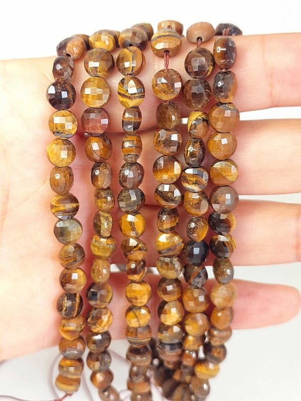 Kaplan Gözü Taşı YASSI Faset Kesim Kolye 6x4mm (Sabit Klipsli) - Resim 4