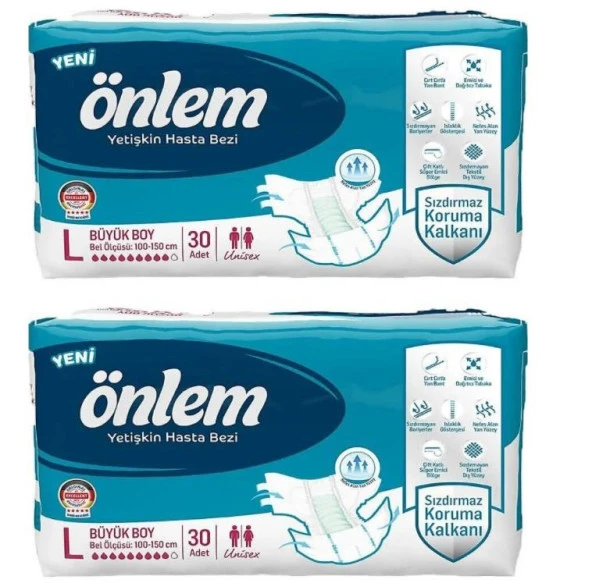 Önlem Belbantlı Tekstil Yüzey Büyük Boy (L) 30'lu 2 Paket Hasta Bezi