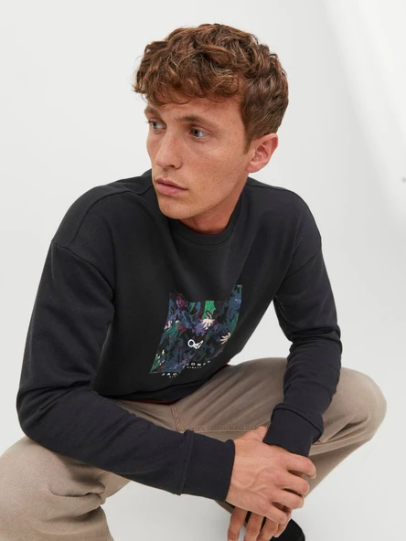 JACK JONES Yazı Baskılı Bisiklet Yaka Erkek Sweatshirt 12242366 - Resim 7